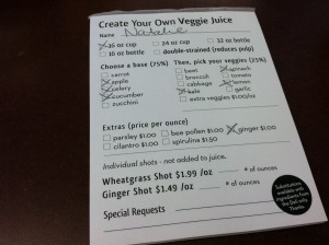 green juice order sheet